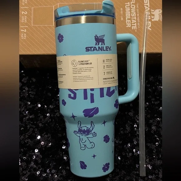 Stanley Blue and White Kids Tumbler with Stitch Charm - Picture 5 of 7